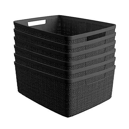 Curver set of 6 resin storage baskets with jute-like texture