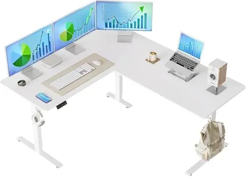 Cubiker L-shaped standing desk with electric height adjustment