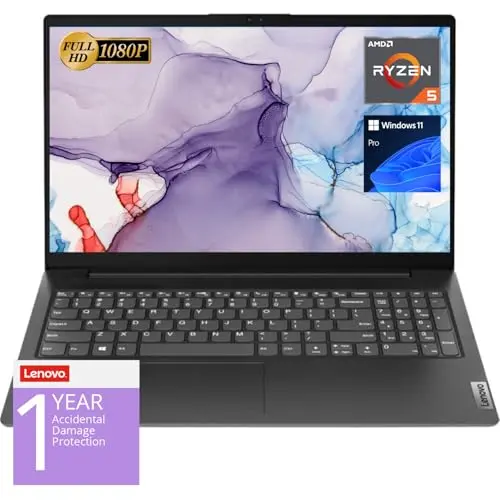 Lenovo V15 laptop with numeric keypad and black finish