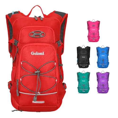 Goloni insulated hydration backpack with 2L water bladder in red color for outdoor activities