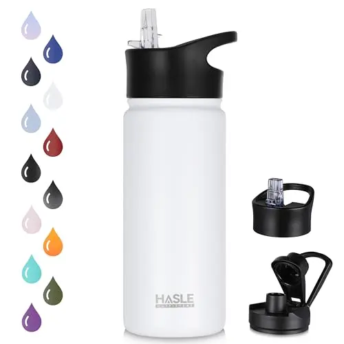 HASLE OUTFITTERS insulated kids water bottle with straw and spout lids in white