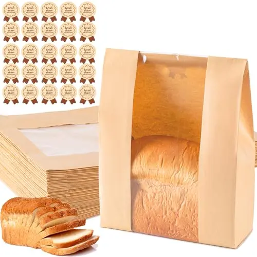 Hoewina paper bread bags with window and label stickers