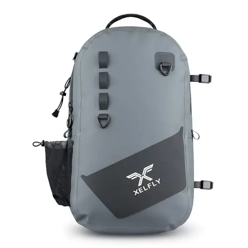 XELFLY fishing backpack with inflatable air valve and rod holders