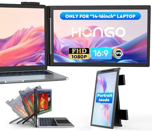 HONGO 14-inch portable screen extender attached to a laptop