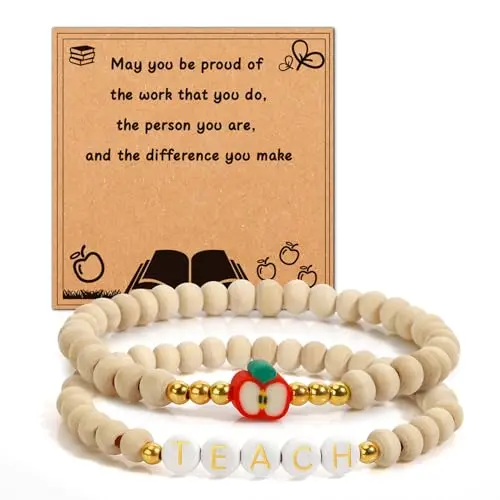 TEACHER wooden bead bracelet with adjustable elastic for teacher appreciation