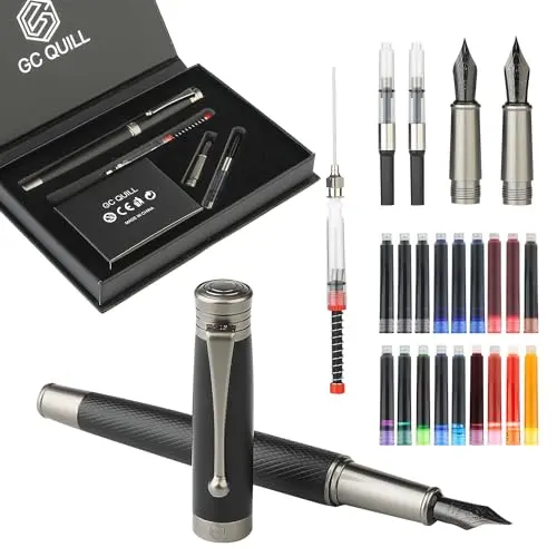 GC QUILL fountain pen set with fine and medium nibs and accessories