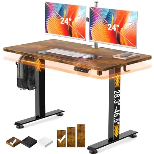 Veken adjustable standing desk with wood desktop in brown finish