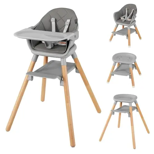 BABY JOY 6-in-1 convertible high chair in gray showing multiple configuration options