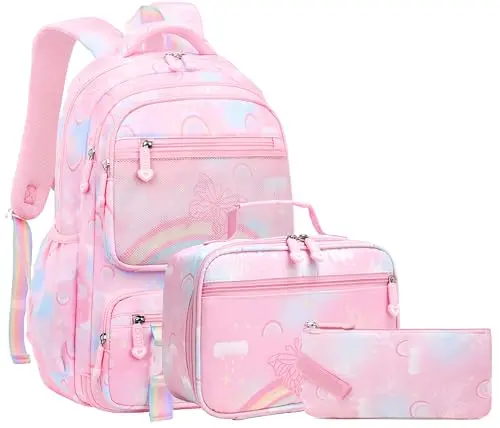 Vimivon girls backpack with butterfly and rainbow design including lunch box