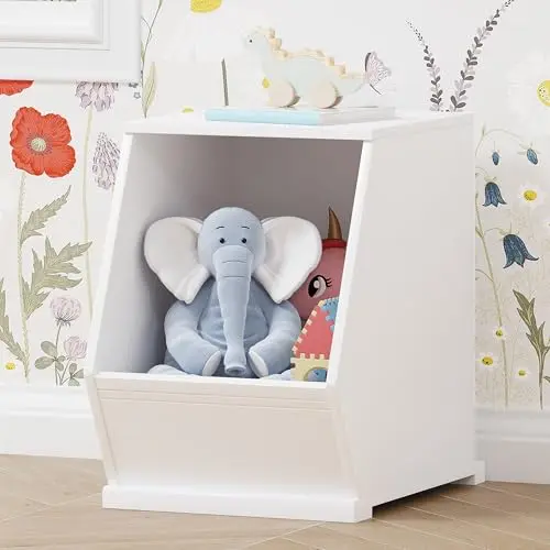 UTEX white wooden stackable toy storage cabinet with wide opening