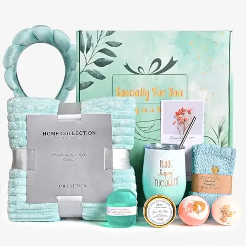 ZSHAWN get well soon gift basket with fleece blanket, tumbler, and spa accessories