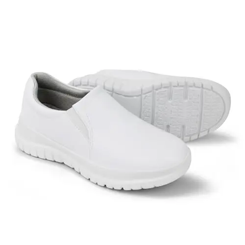 Hawkwell women's water resistant slip-on nurse shoes in white