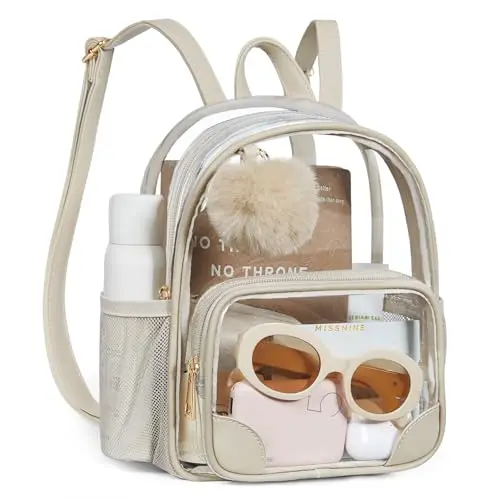 Missnine anti-theft clear backpack with cute fur ball decoration