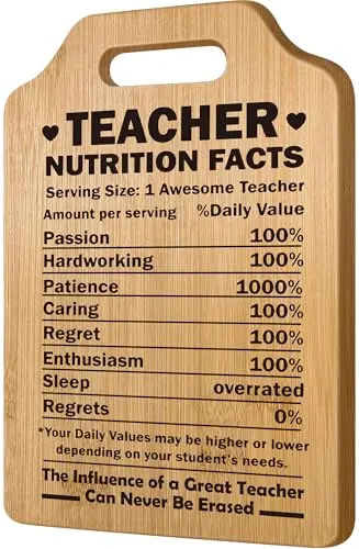 Sensi Blue bamboo cutting board with teacher nutrition facts