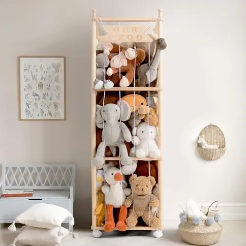 MLOONG wooden stuffed animal storage zoo with elastic cords
