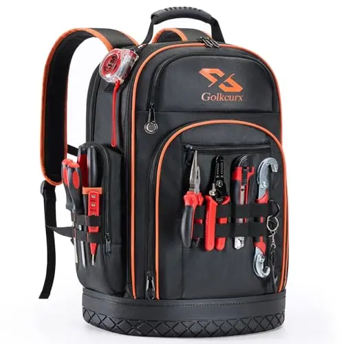 Golkcurx heavy duty tool backpack with pull-out tool holder