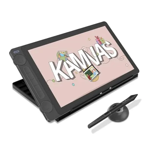HUION Kamvas 13 Gen 3 drawing tablet showing anti-glare screen and compact design