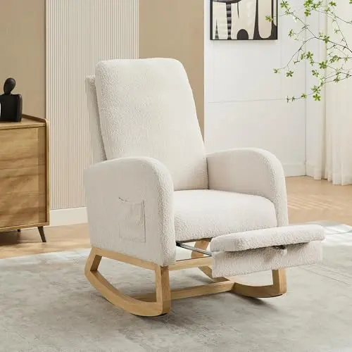 DWOYFO upholstered nursery rocking chair with retractable footrest