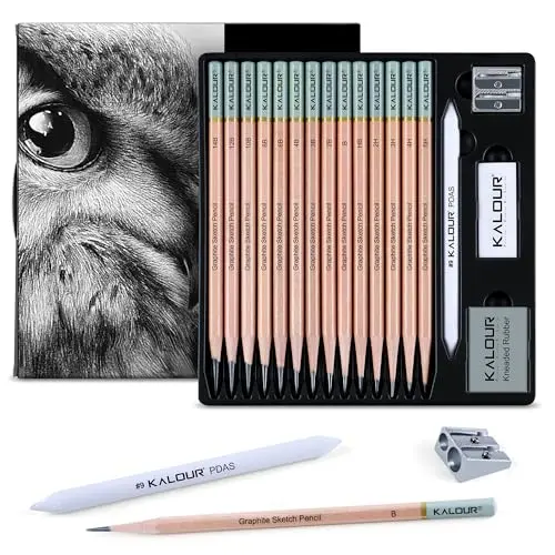 KALOUR professional sketching pencils with full hardness range from 5H to 14B