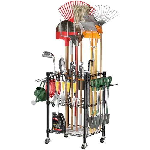 Roxibelt T1 garden tool organizer freestanding rack with lockable wheels