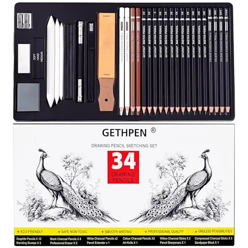 GETHPEN 34-piece drawing kit with various pencils