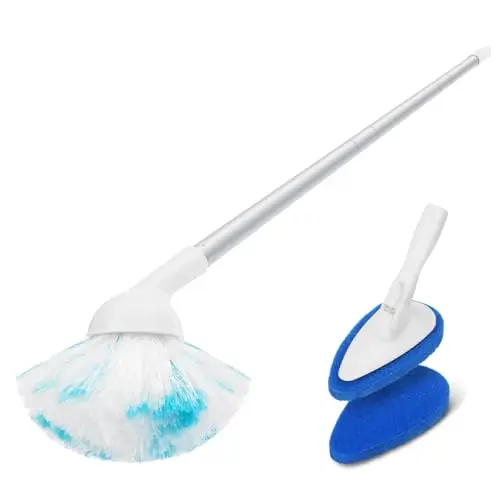 Qaestfy manual shower scrubber with long handle and swivel head