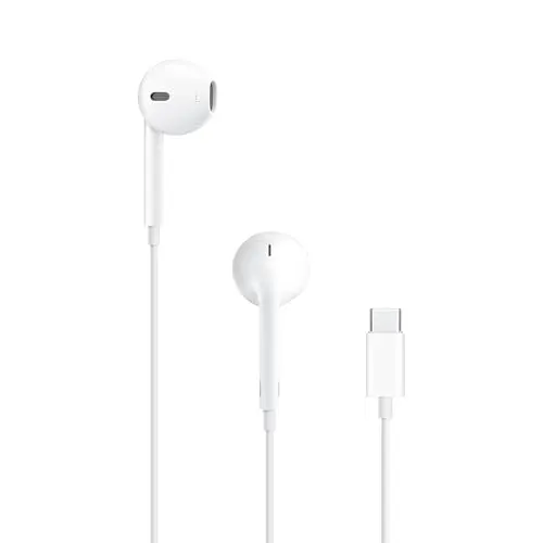 Apple EarPods with USB-C plug showing comfortable in-ear design