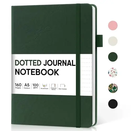 Taja dotted journal with faux leather cover and lay-flat design