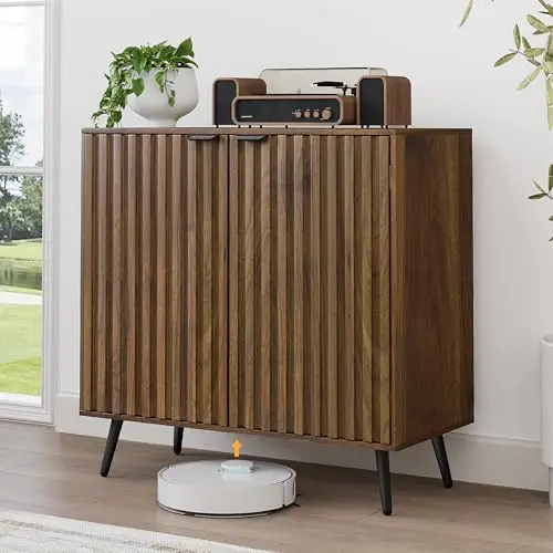 Smuxee walnut fluted sideboard cabinet with adjustable shelves