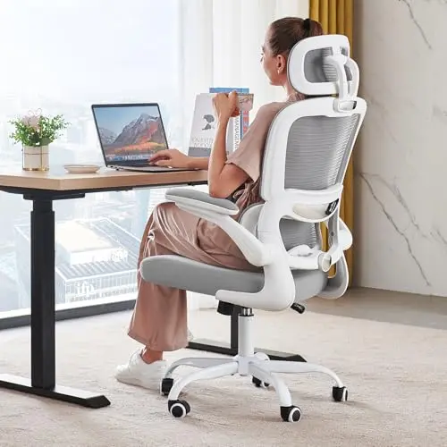 TRALT grey ergonomic office chair with mesh back and adjustable features