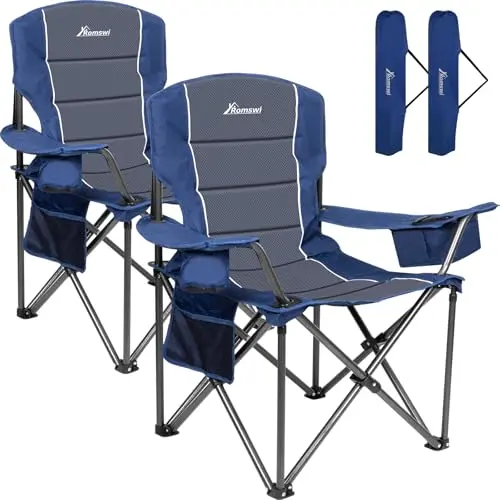 Romswi oversized camping chairs with padded arms and cooler bag