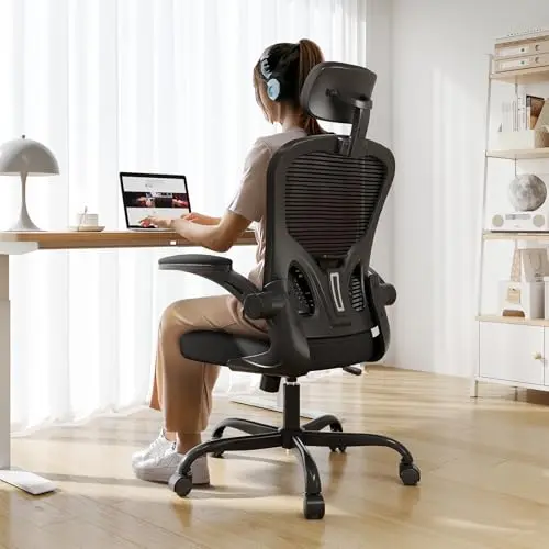 Synorla ergonomic desk chair with high back and flip-up armrests