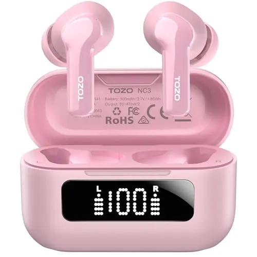 TOZO NC3 hybrid active noise cancelling wireless earbuds in pink