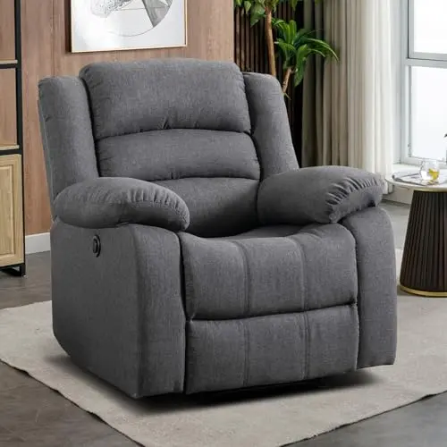 EBELLO oversized power recliner chair in grey fabric with overstuffed cushion