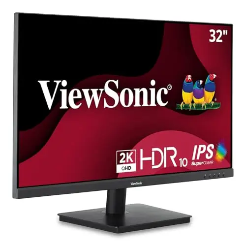 ViewSonic 32-inch QHD monitor with frameless design perfect for reading and office work