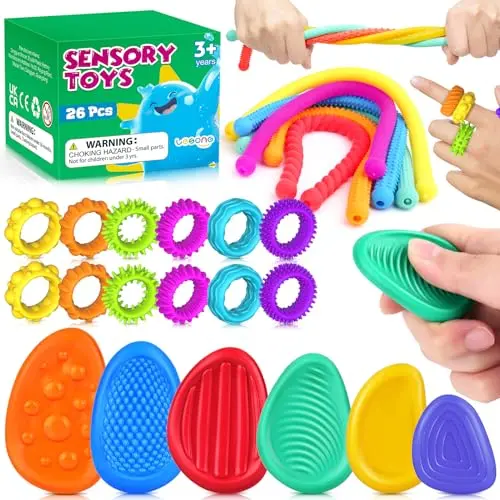 LESONG sensory fidget toys variety pack with rings, strings, and worry stones