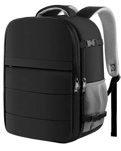 HOTOR black travel backpack with suitcase-like opening and multiple pockets