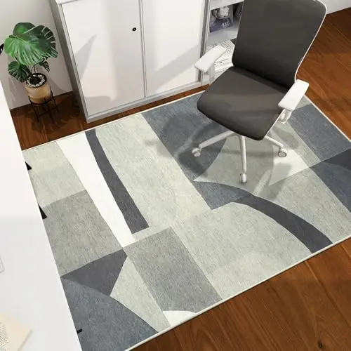 Chakme grey circle pattern office chair mat on hardwood floor