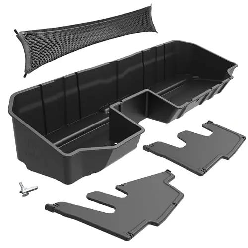 Tyger Auto under seat storage box installed in Chevy Silverado rear seat