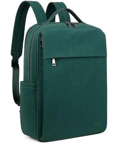 MASINTOR women's PU leather laptop backpack in retro green with multiple pockets