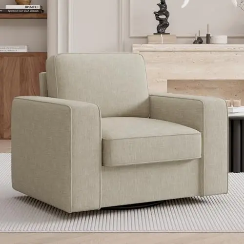 Nebuaegis mid-century modern swivel accent chair in beige