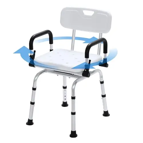 PIDOSO white swivel shower chair with padded armrests