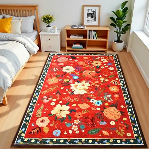 Terrug red floral vintage rug with boho pattern