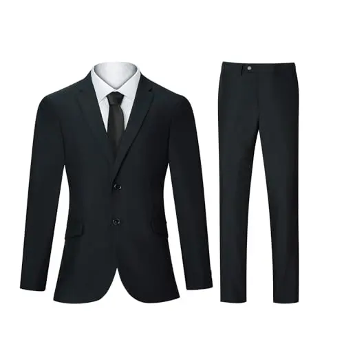 DEETRUST Men's Black Slim Fit Suit Jacket and Pants