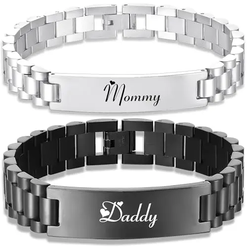 KLIFOWDY matching stainless steel bracelets for mom and dad with sentimental message