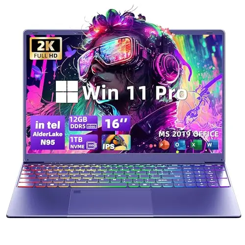 Svikou 16 inch purple laptop with 7-color backlit keyboard