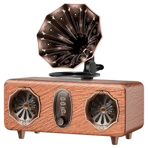 FREEFISH retro Bluetooth speaker with wooden grain and vintage knobs