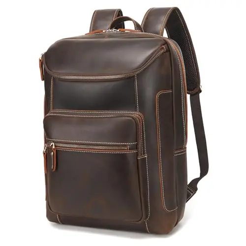 LANNSYNE leather backpack displaying professional design and YKK zippers