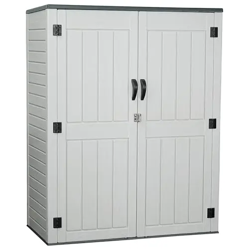 EHHLY vertical resin storage shed with locking doors and compact footprint