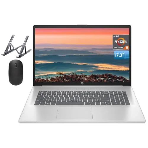 HP 17-inch laptop with large display and AMD Ryzen 5 processor